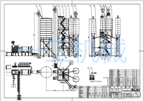 頂置分級(jí)儲(chǔ)存砂倉塔樓式干粉砂漿生產(chǎn)線圖紙